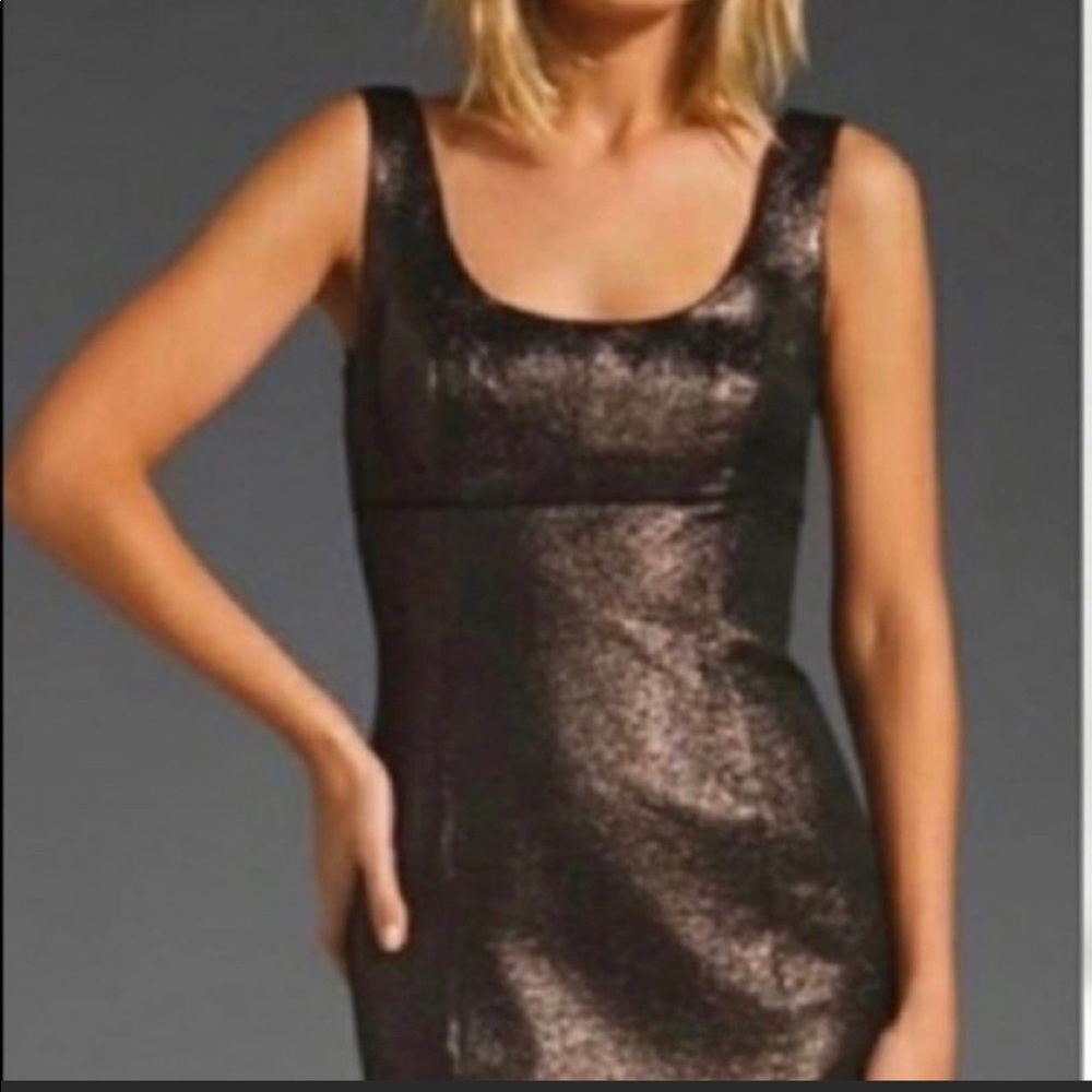 Trina Turk bronze sheath dress metallic black mini